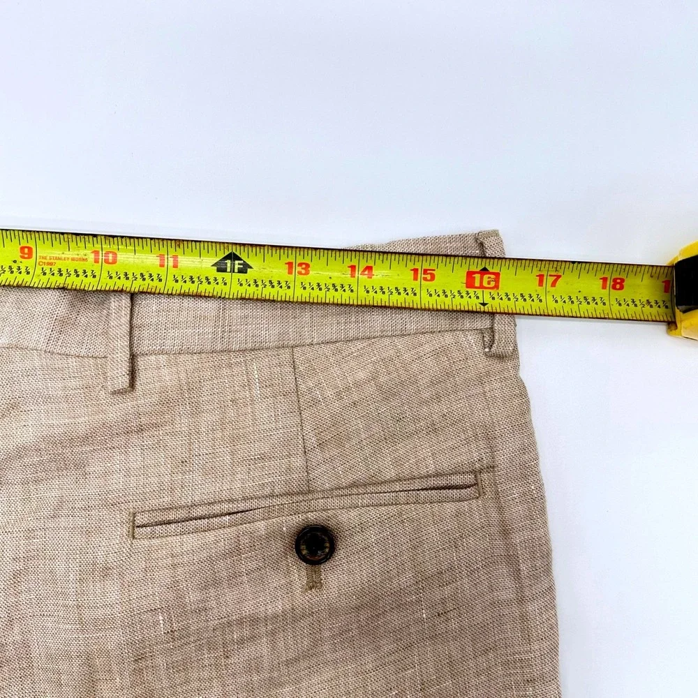 Murano Baird McNutt Linen Pants Mens 32x30 Alex Fit Tan Cuffed Dress Trousers